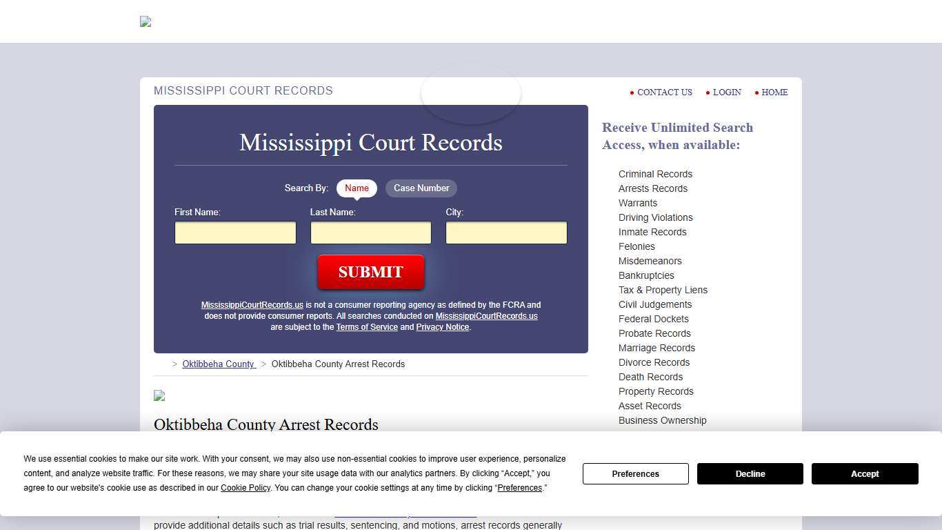 Oktibbeha County Arrest Records MississippiCourtRecords.us