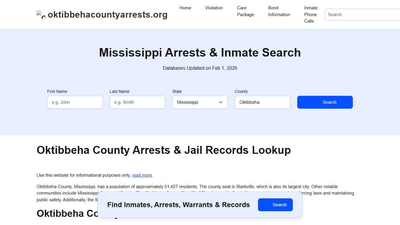Oktibbeha County, MS Arrests, Warrants, Police Records Search